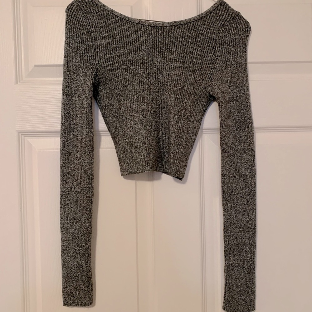 Grey Ribbed Crop Top - Picture 2 of 5